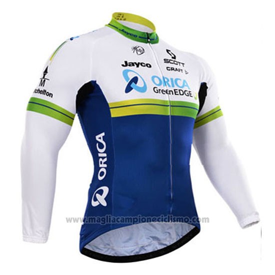 2015 Abbigliamento Ciclismo Orica GreenEDGE Bianco e Blu Manica Lunga e Salopette